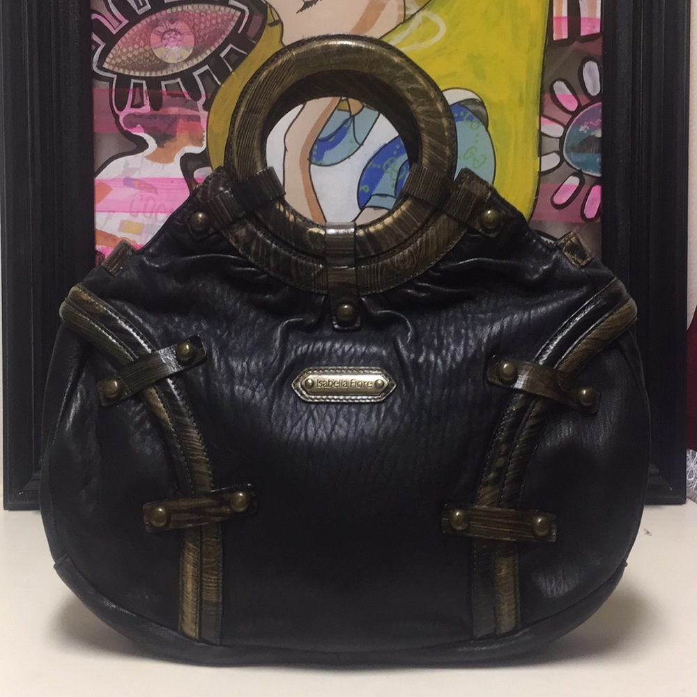 Isabella Fiore O-Ring Leather Wood Style purse